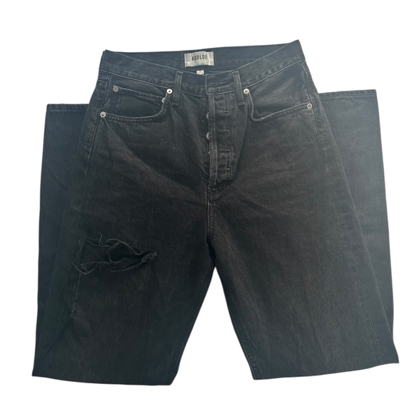 AGOLDE Black 90s Jeans – Straight Leg – Distressed / Palm-Sized Rip – Women’s 25 - Picture 1 of 6